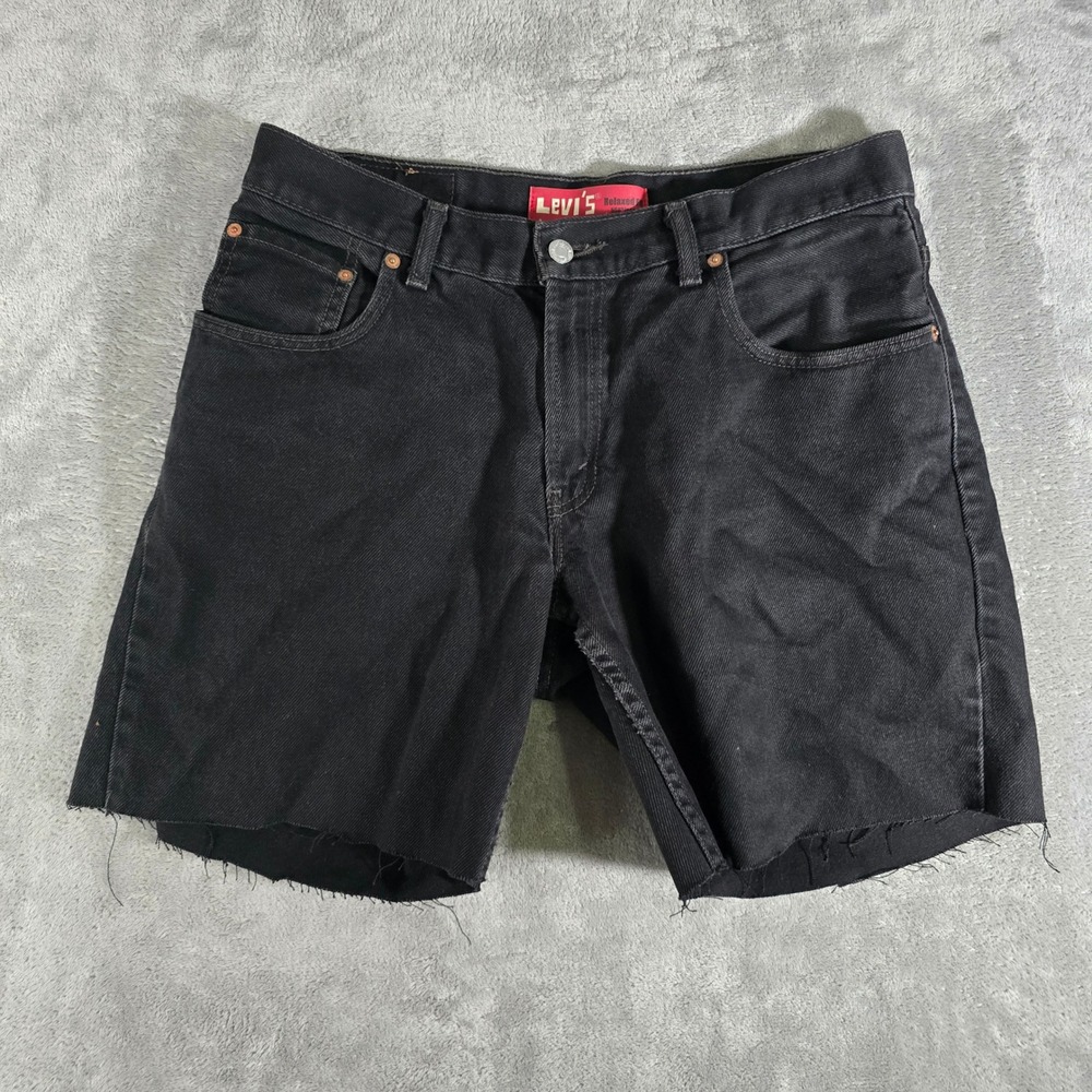 Levi's 550 Relaxed Fit Denim Shorts Black Cut‎ Off Jeans Mens Size 33x28